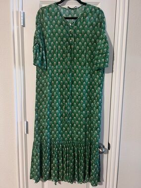Zara Green Floral 1/4 Button-Front Maxi Dress